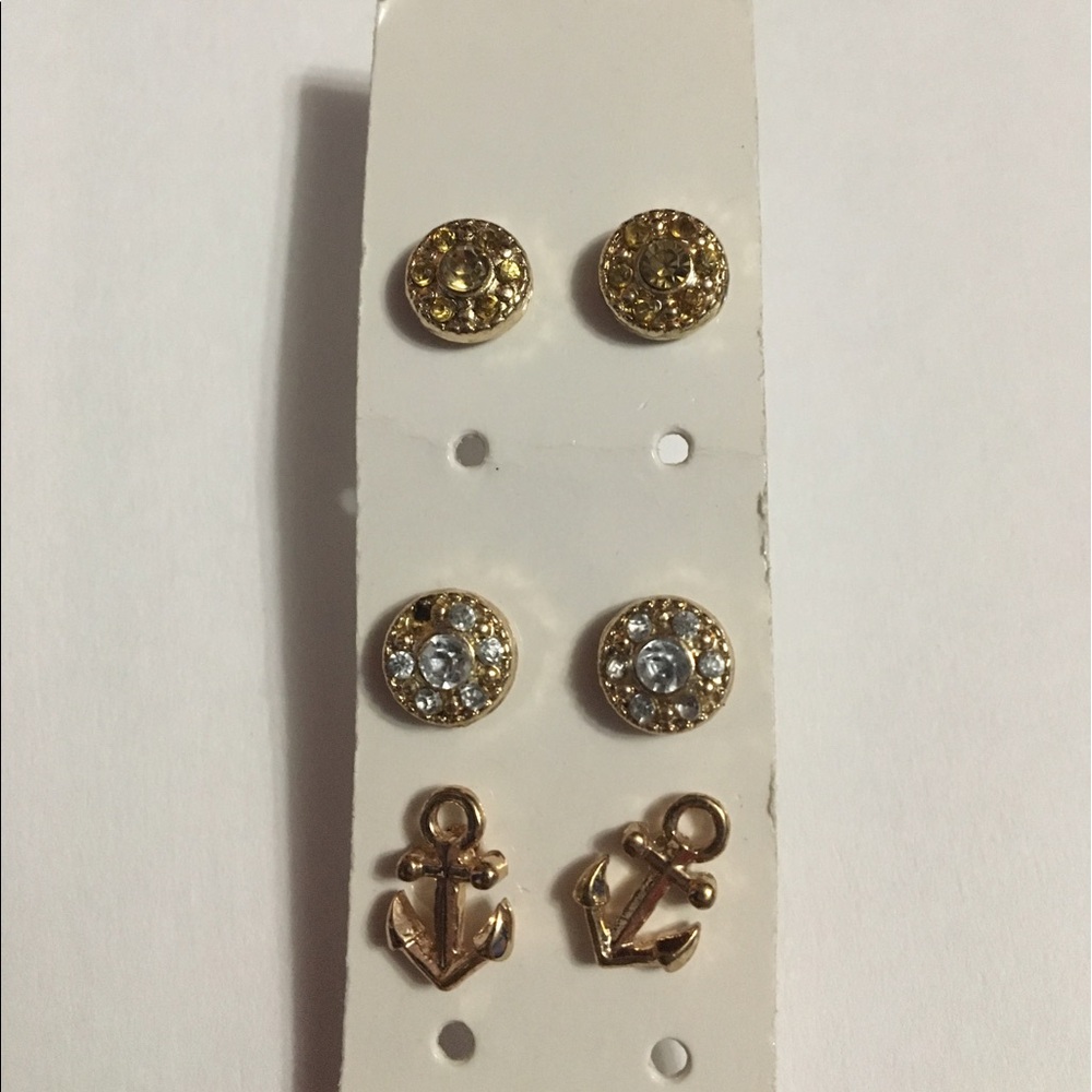 3 Pairs of Small Cute Jeweled Earrings